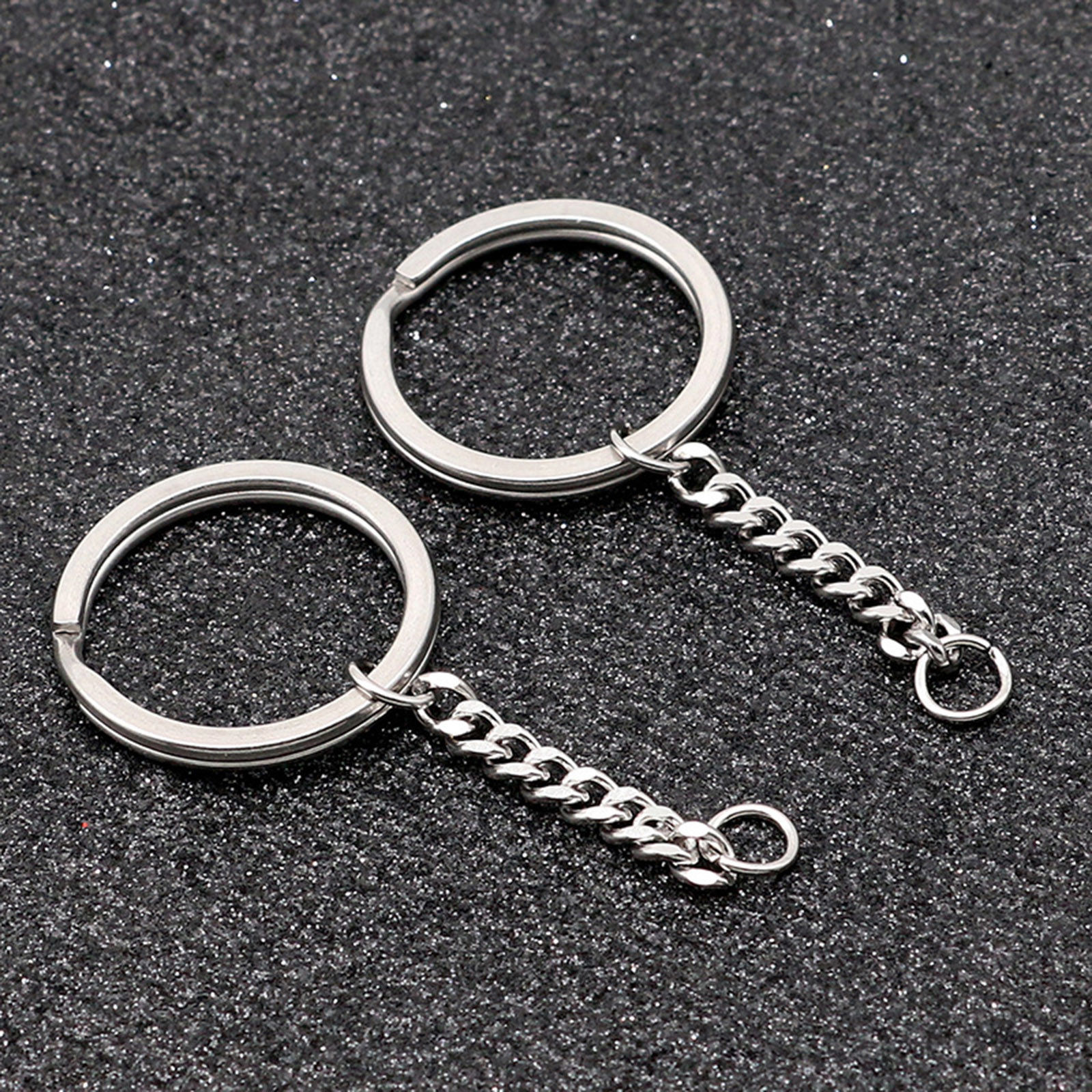 Picture of 5 PCs 304 Stainless Steel Keychain & Keyring Silver Tone Round Disc 58mm x 28mm