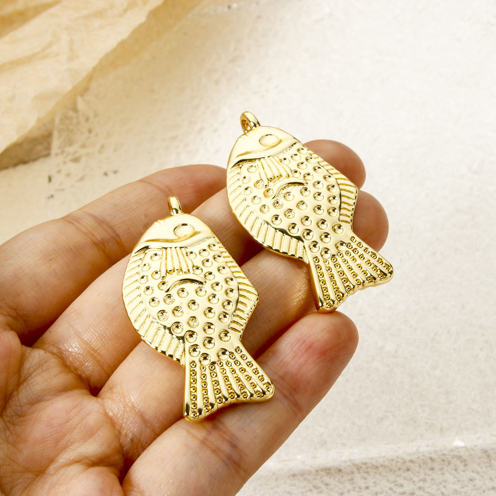 Picture of 1 Piece Eco-friendly Brass Ocean Jewelry Pendants 18K Real Gold Plated Fish Animal 46mm x 22mm