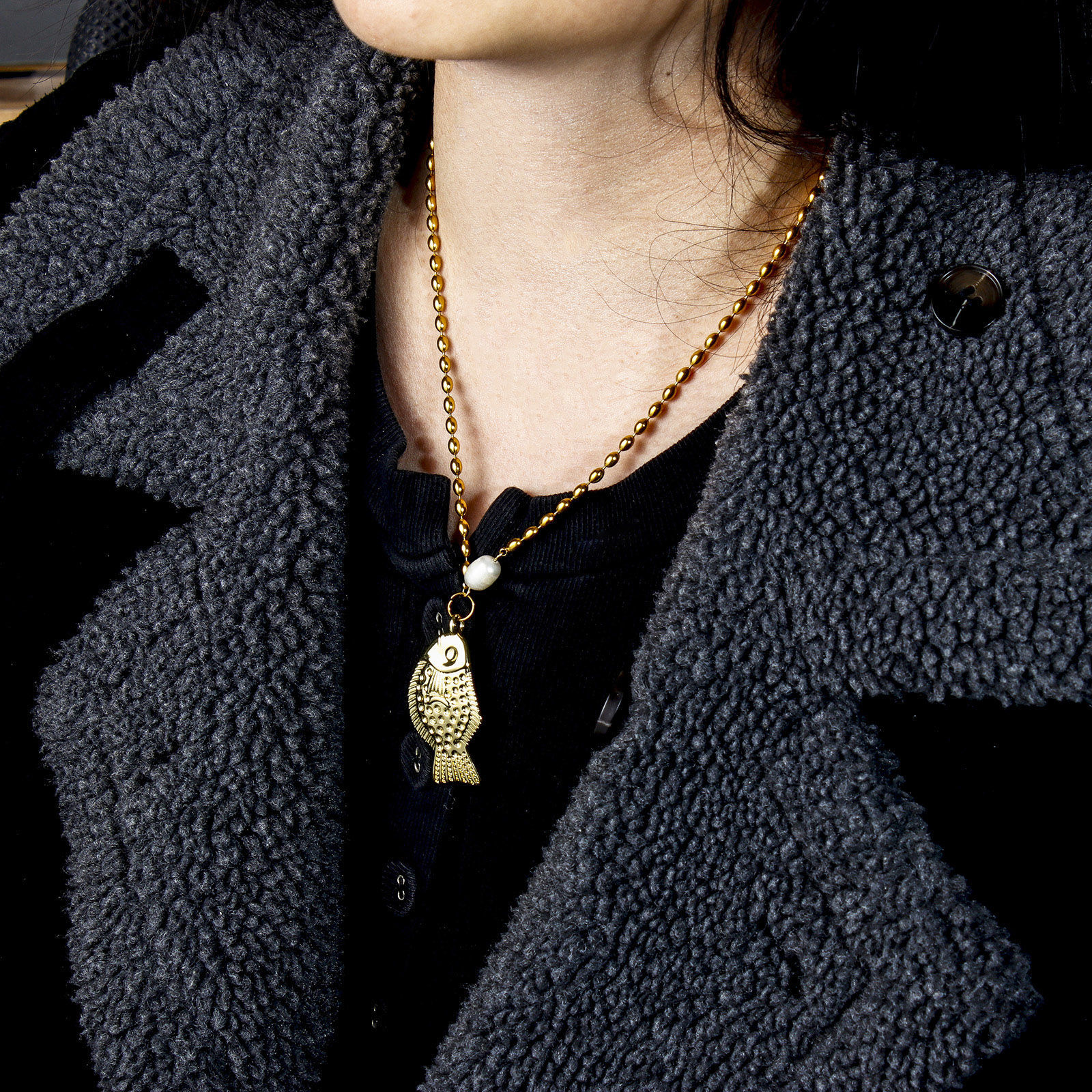 Picture of 1 Piece Eco-friendly Brass Ocean Jewelry Pendants 18K Real Gold Plated Fish Animal 46mm x 22mm