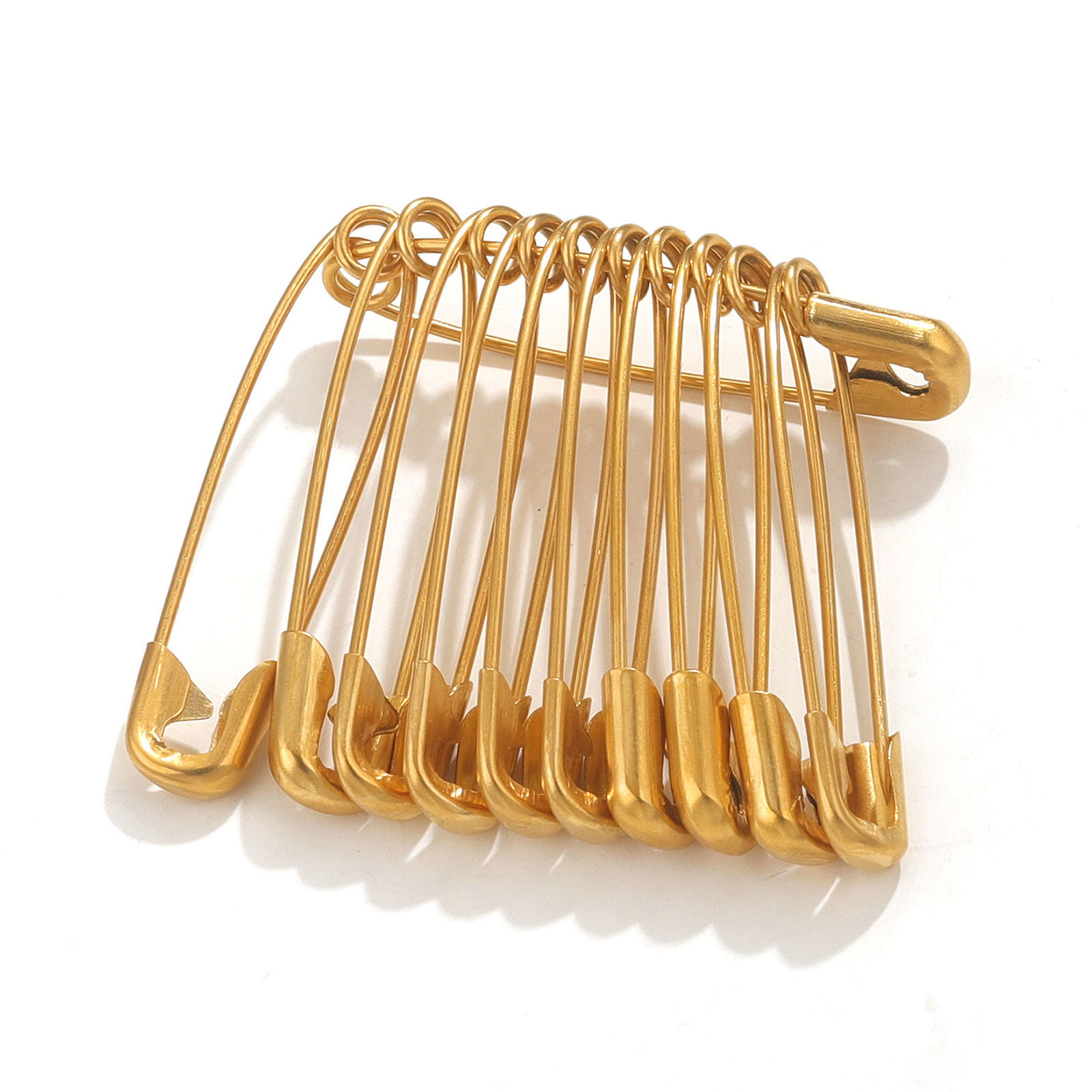 Picture of 10 PCs Vacuum Plating 304 Stainless Steel Safety Pin Brooches 18K Gold Plated 38mm x 9mm