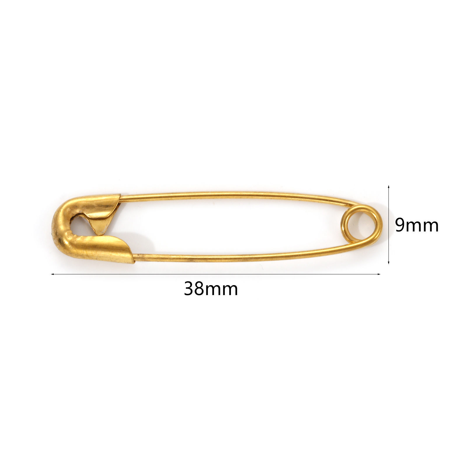 Picture of 10 PCs Vacuum Plating 304 Stainless Steel Safety Pin Brooches 18K Gold Plated 38mm x 9mm