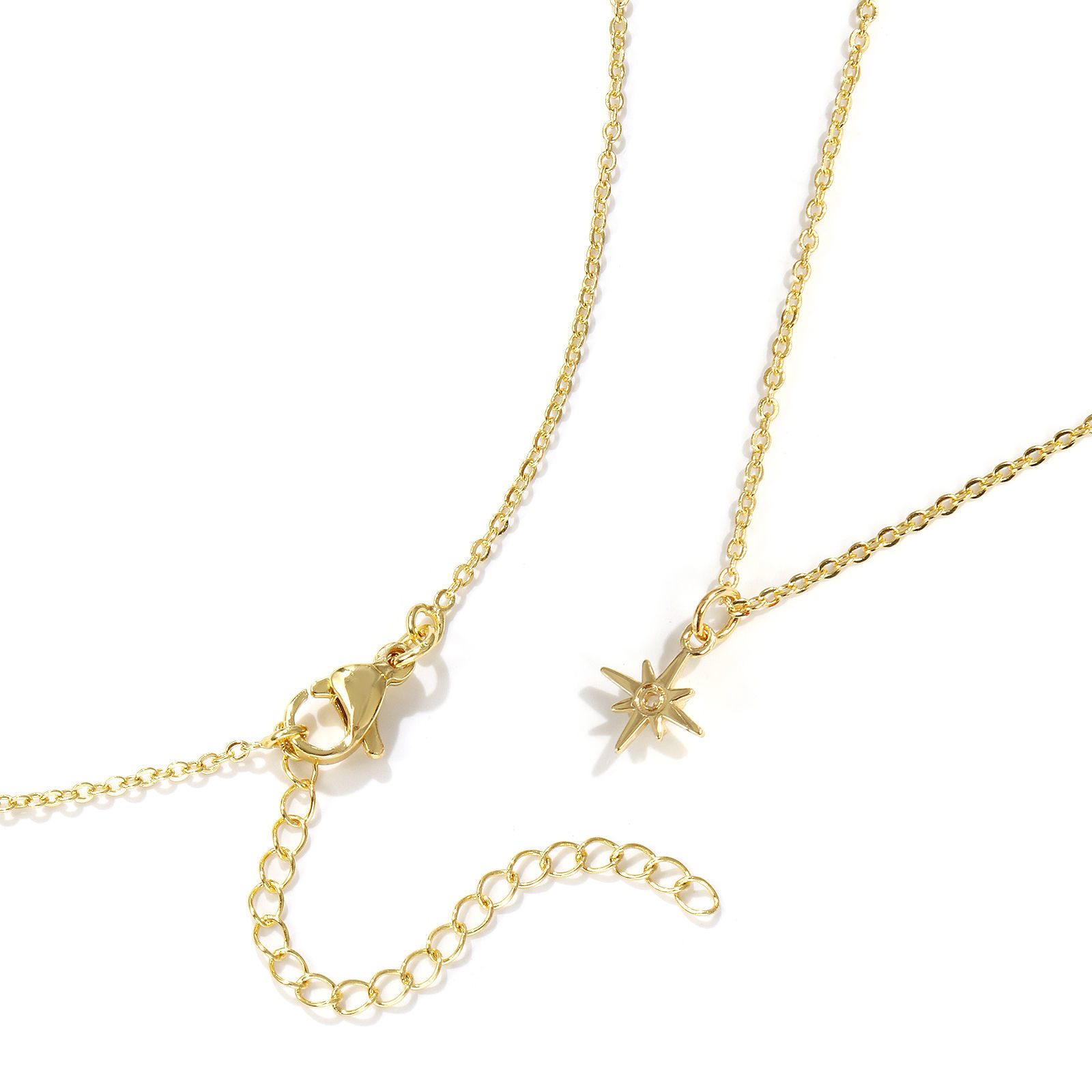 Picture of 18K Real Gold Plated Link Cable Chain Polaris Star Pendant Charm Necklace, Brass 45cm(17.7") + 5cm(2"), For Women, Clear Cubic Zirconia Dainty Galaxy Gift, Eco-friendly, 1 Piece