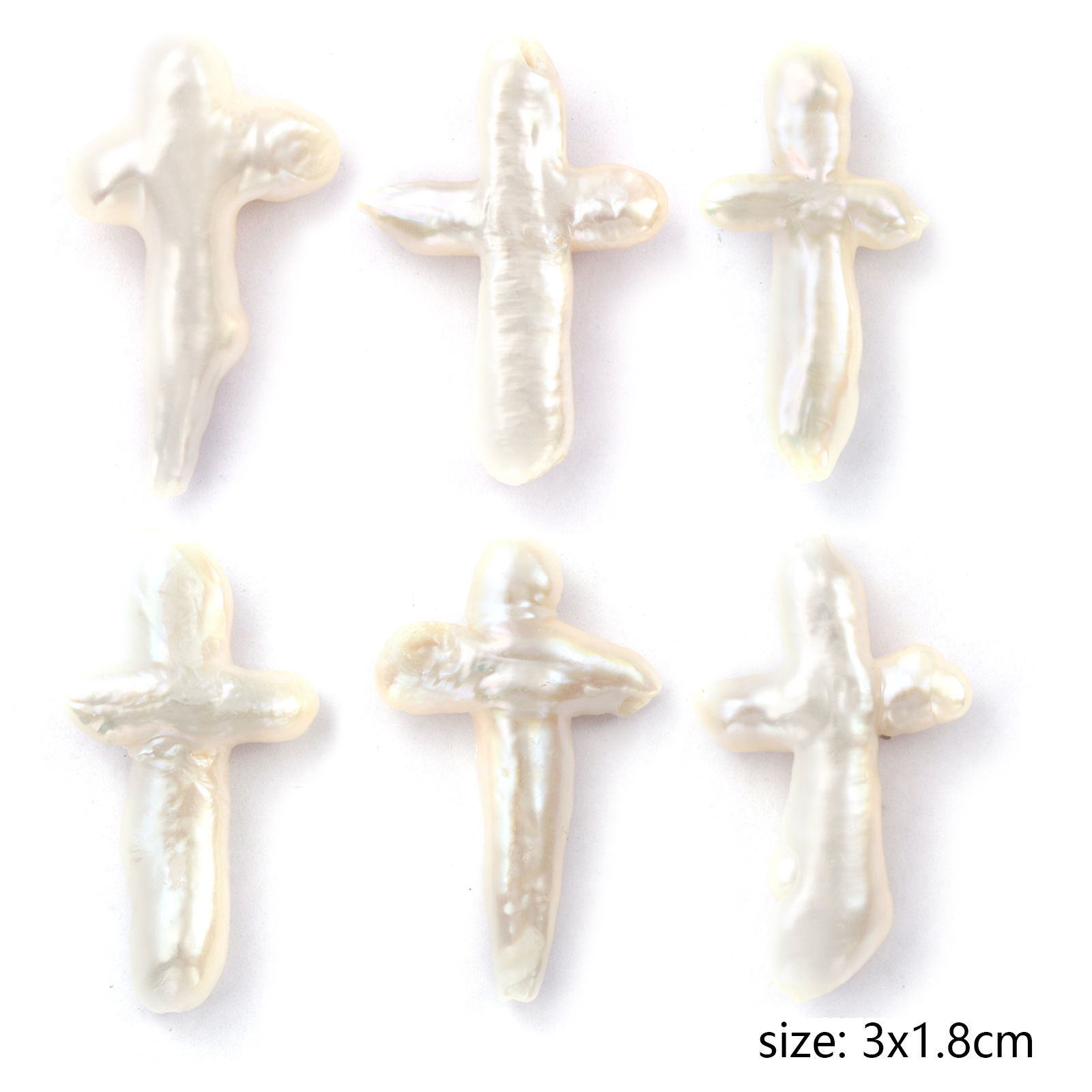 Picture of 1 Piece Natural Freshwater Cultured Pearl Baroque Beads For DIY Jewelry Making Cross White About 3cm x 1.8cm, Hole: Approx 1mm