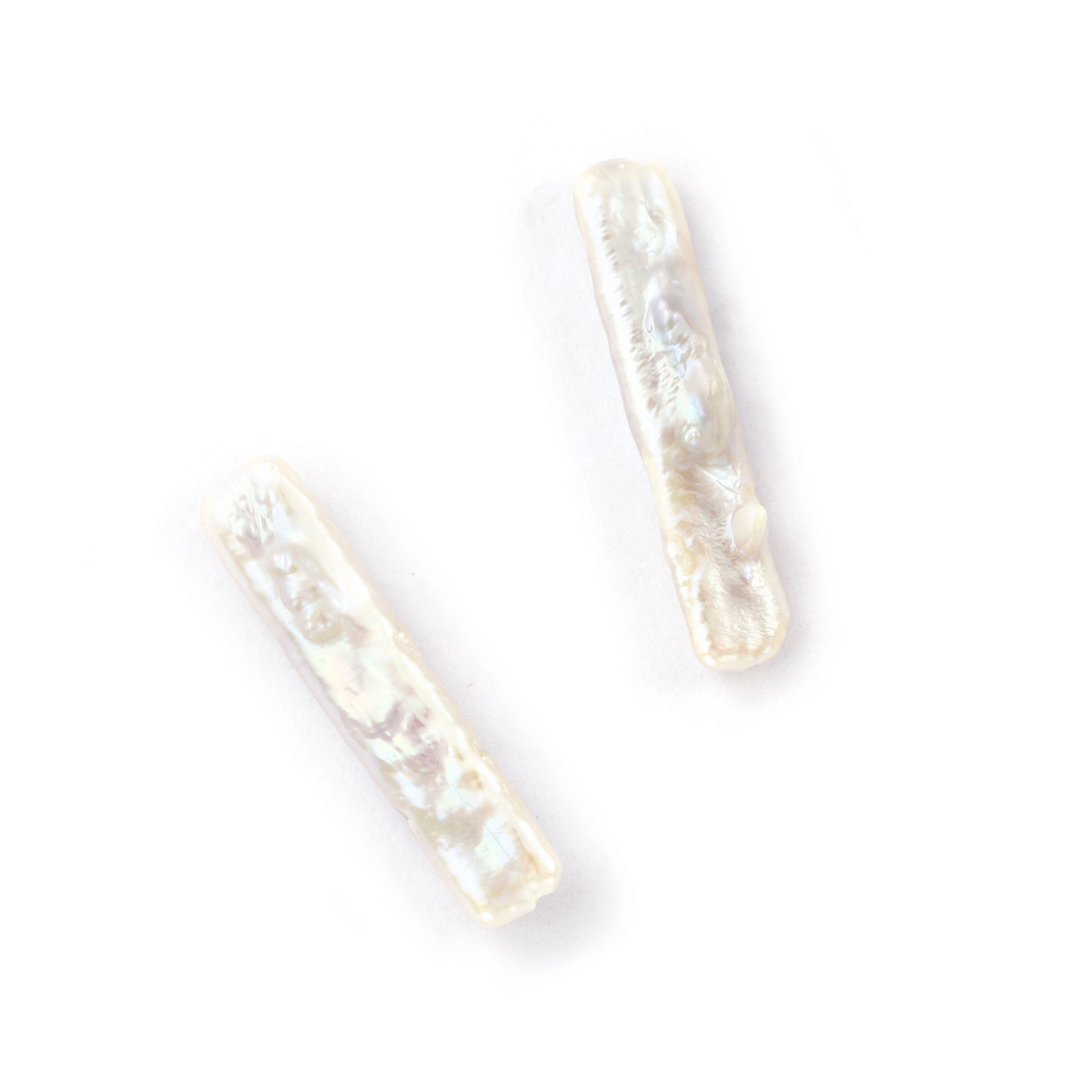 Picture of 1 Piece Natural Freshwater Cultured Pearl Baroque Beads For DIY Jewelry Making Cross White About 3cm x 1.8cm, Hole: Approx 1mm