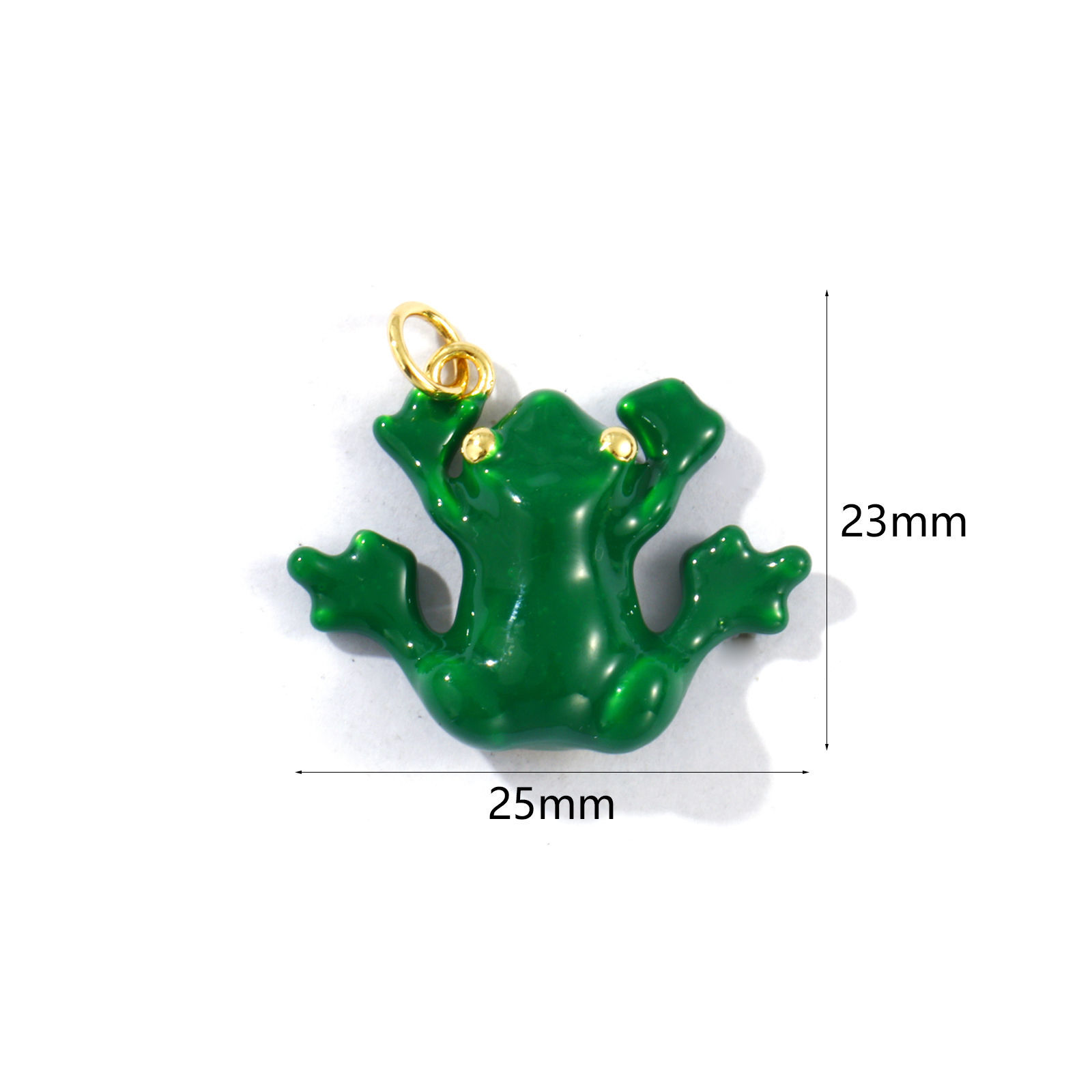 Picture of 1 Piece Eco-friendly Brass Pet Silhouette Charms 18K Real Gold Plated Green Enamel Frog Animal 3D 25mm x 23mm