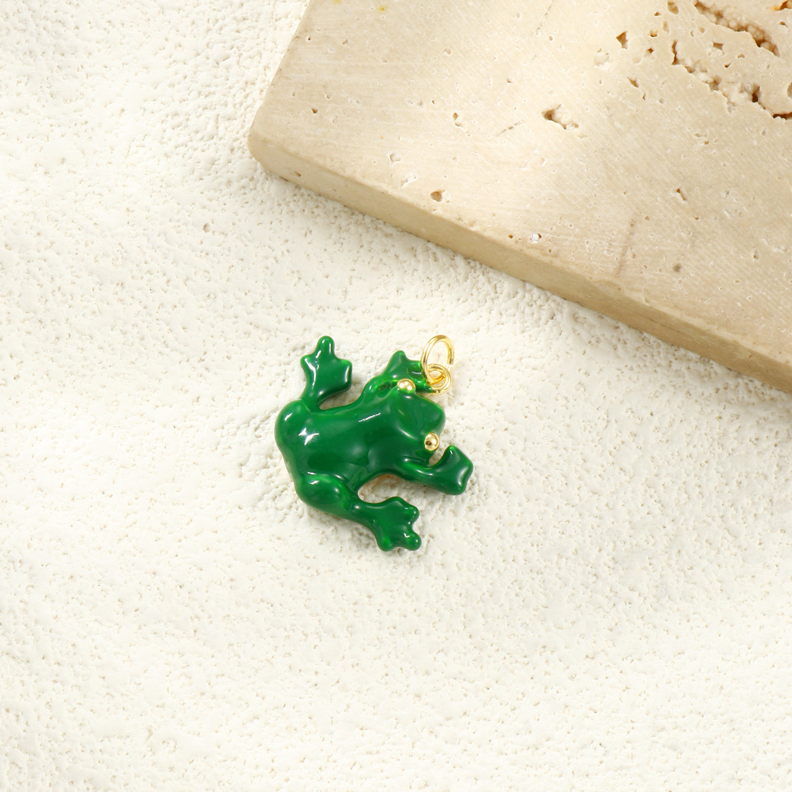 Picture of 1 Piece Eco-friendly Brass Pet Silhouette Charms 18K Real Gold Plated Green Enamel Frog Animal 3D 25mm x 23mm