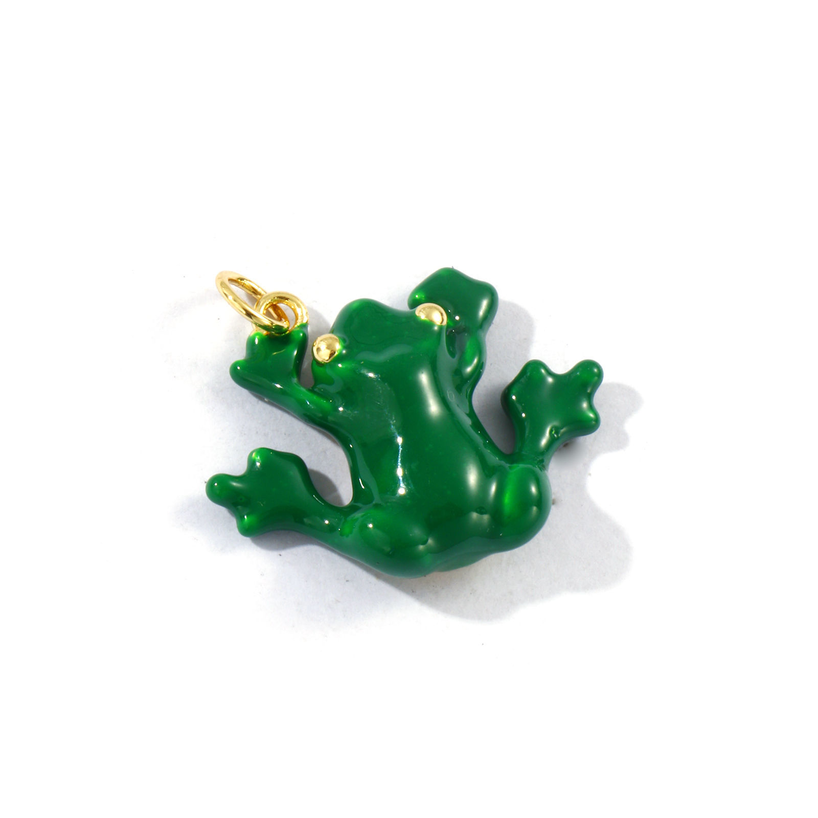 Picture of 1 Piece Eco-friendly Brass Pet Silhouette Charms 18K Real Gold Plated Green Enamel Frog Animal 3D 25mm x 23mm