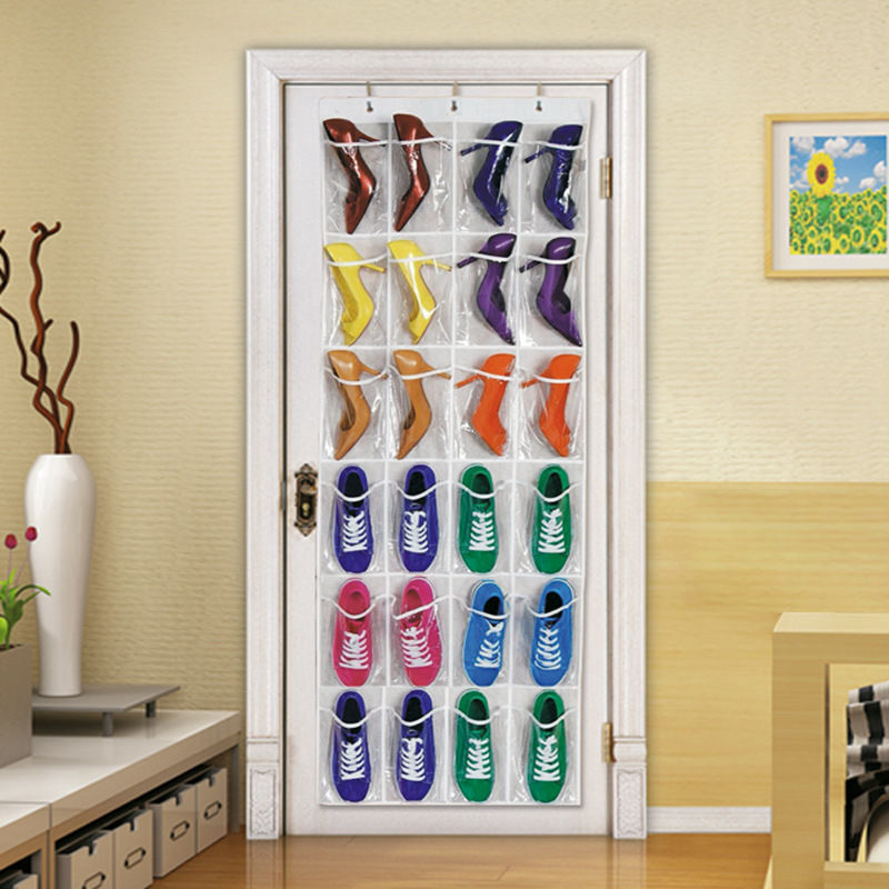 Picture of Fabric Wall Door Hanging Shoes Storage Bag 24pcs Pocket White Rectangle 150cm x 45cm, 1 Piece
