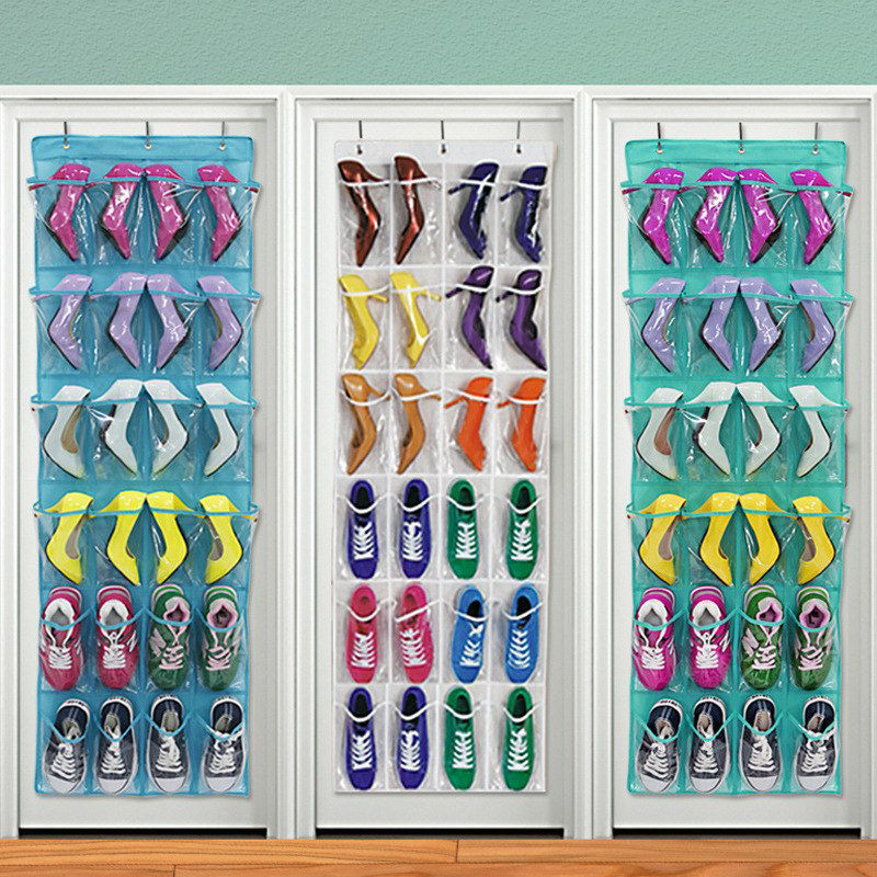 Picture of Fabric Wall Door Hanging Shoes Storage Bag 24pcs Pocket White Rectangle 150cm x 45cm, 1 Piece