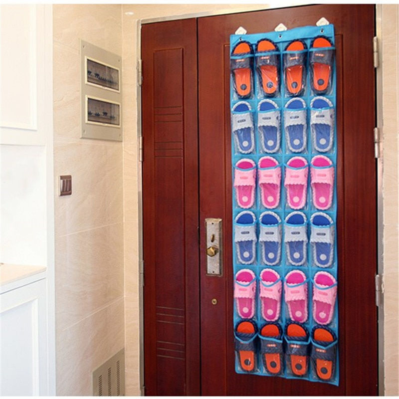 Picture of Fabric Wall Door Hanging Shoes Storage Bag 24pcs Pocket White Rectangle 150cm x 45cm, 1 Piece