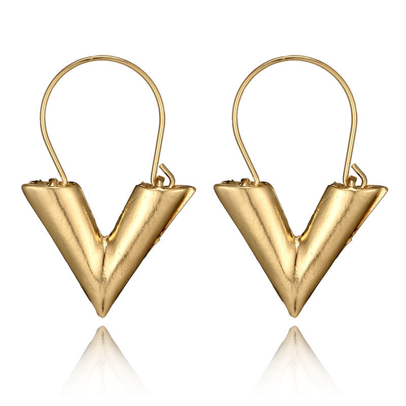 Image de Boucles d'Oreilles Simple Argent Mat Forme V 3.7cm, 1 Paire