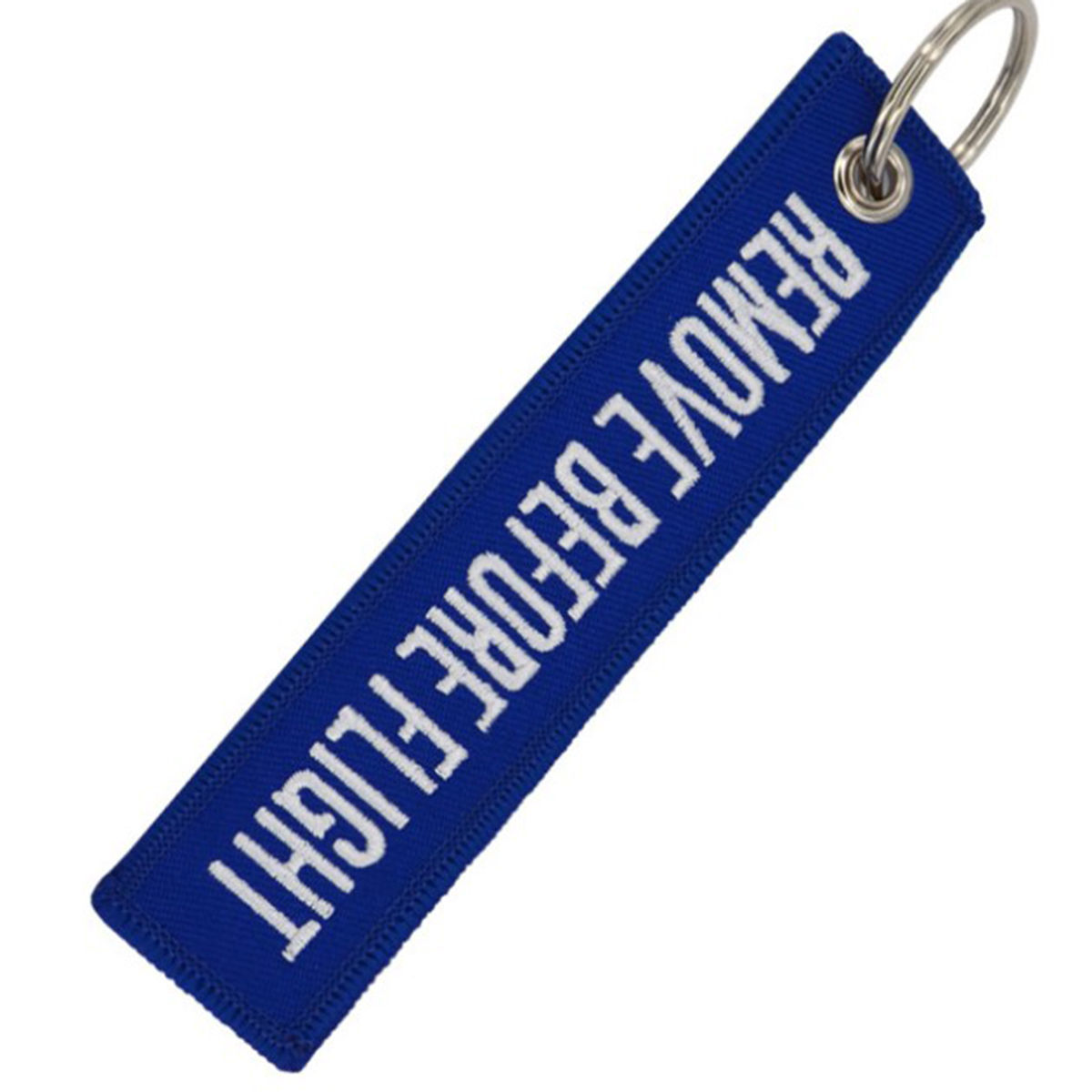 Imagen de 1 Unidad Terylene Sencillo Llaveros Tono de Plata Azul Rectángulo Mensaje " REMOVE BEFORE FLIGHT " 13cm x 3cm