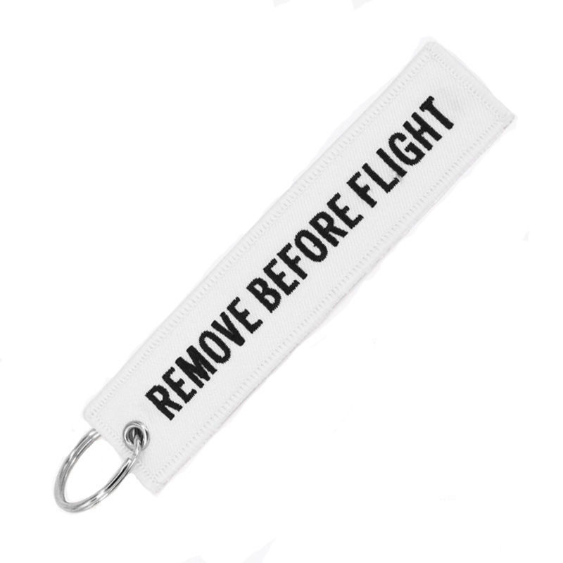 Imagen de 1 Unidad Terylene Sencillo Llaveros Tono de Plata Azul Rectángulo Mensaje " REMOVE BEFORE FLIGHT " 13cm x 3cm