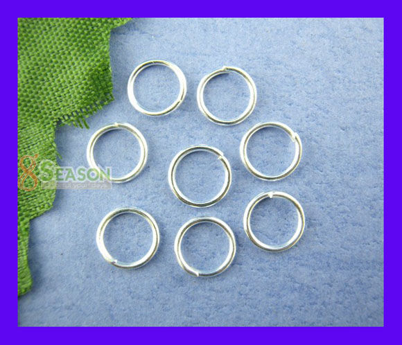 Picture of 600 PCs 10mm Dia., 0.7mm(21 gauge) Iron Based Alloy Open Jump Rings Findings For Jewelry Making Silver Plated Round