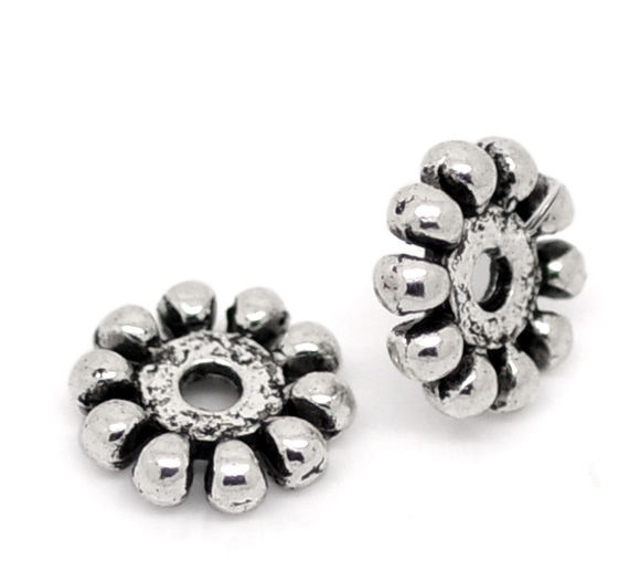 Picture of Zinc Based Alloy Spacer Beads Wheel Antique Silver Color About 10mm Dia, Hole:Approx 1.8mm, 70 PCs