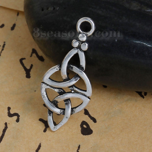 Picture of Brass Charms Celtic Knot Antique Silver Color Hollow 27mm(1 1/8") x 11mm( 3/8"), 3 PCs