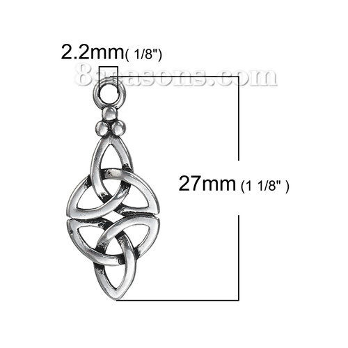 Picture of Brass Charms Celtic Knot Antique Silver Color Hollow 27mm(1 1/8") x 11mm( 3/8"), 3 PCs