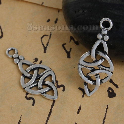 Picture of Brass Charms Celtic Knot Antique Silver Color Hollow 27mm(1 1/8") x 11mm( 3/8"), 3 PCs