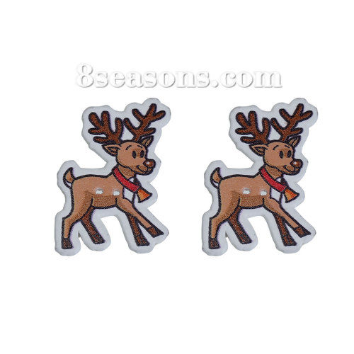 Picture of Natural Wood Sewing Buttons Scrapbooking 2 Holes Christmas Reindeer Brown 35mm(1 3/8") x 27mm(1 1/8"), 30 PCs