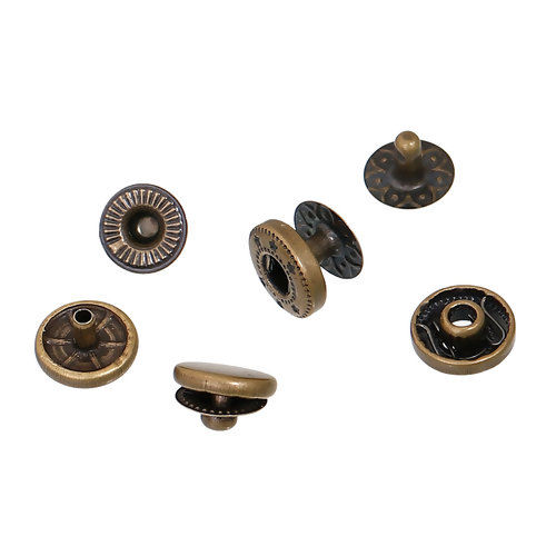 Picture of Brass Metal Snap Fastener Buttons Round Antique Bronze 10mm x6mm( 3/8" x 2/8") 10mm x4mm( 3/8" x 1/8") 9mm x6mm( 3/8" x 2/8") 9mm x3mm( 3/8" x 1/8"), 20 Sets(4 PCs/Set)