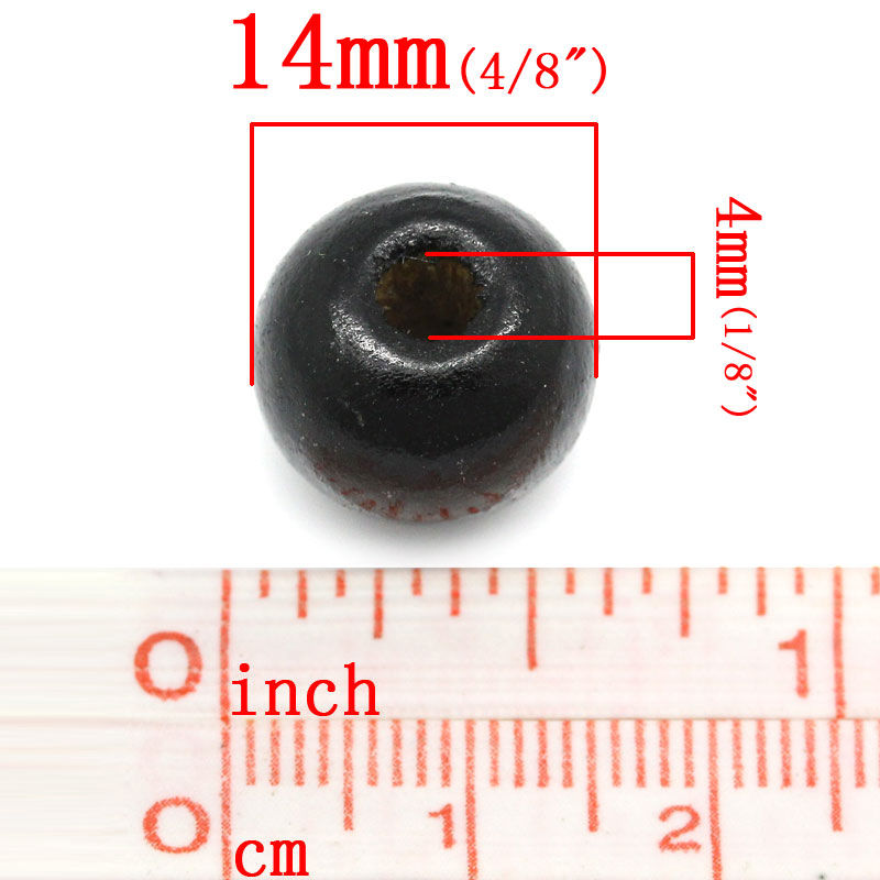 Picture of Natural Wood Spacer Beads Round Dyed Black 14mm Dia,Hole:Approx 4mm,100PCs
