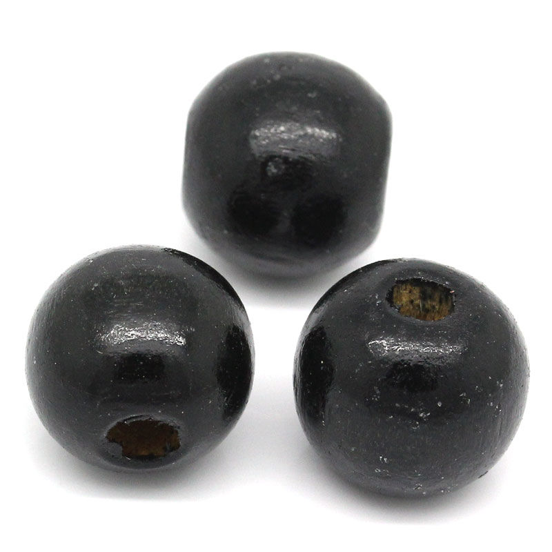 Picture of Natural Wood Spacer Beads Round Dyed Black 14mm Dia,Hole:Approx 4mm,100PCs