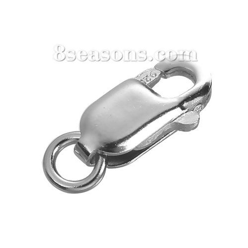 Picture of Sterling Silver Lobster Clasps Silver Rectangle W/ Closed Soldered Jump Ring 12mm( 4/8") x 5mm( 2/8"), 1 Piece