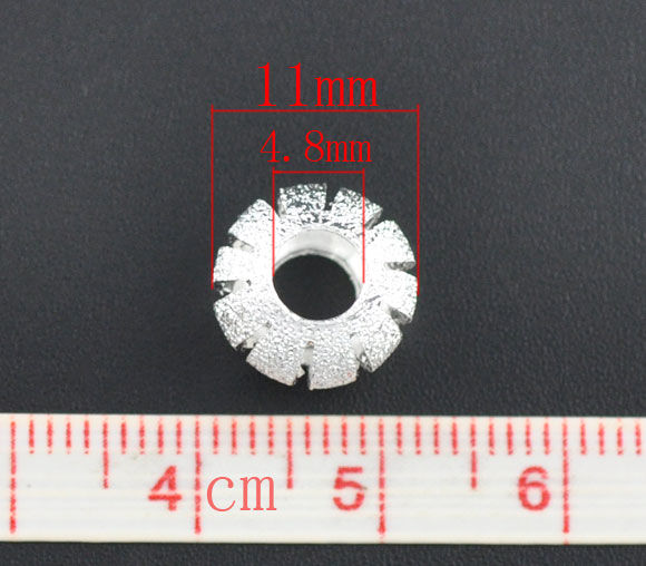 Picture of Brass European Style Large Hole Charm Beads Lantern Silver Plated Sparkledust About 11mm Dia, Hole: Approx 4.8mm, 3 PCs
