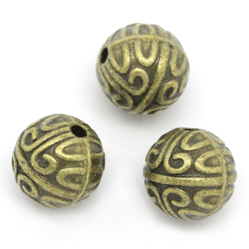 Picture of Spacer Beads Round Antique Bronze Pattern Carved 7mm Dia,Hole:Approx 1mm,50PCs