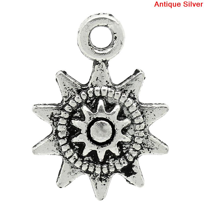 Immagine di Lega di Zinco Charm Ciondoli Sole Argento Antico Sole Disegno 17.0mm x 13.0mm, 50 Pz
