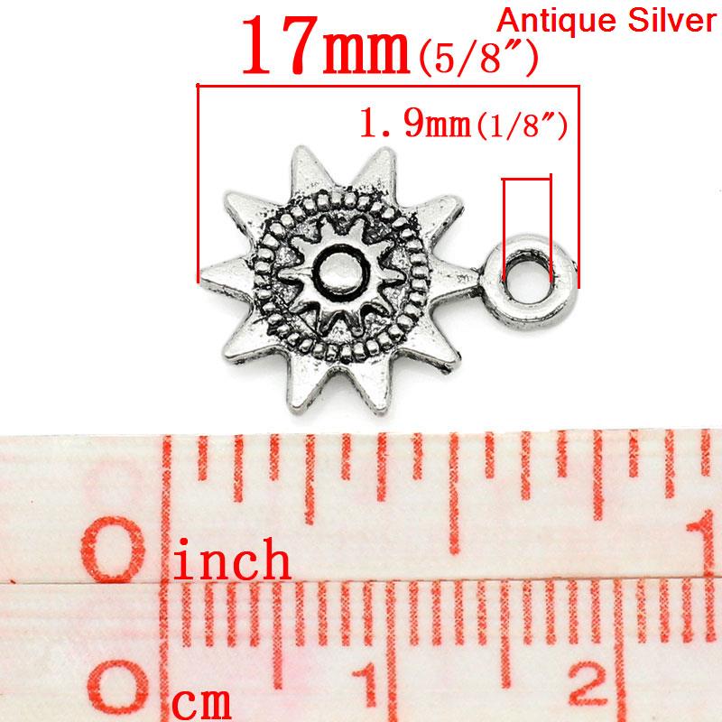 Immagine di Lega di Zinco Charm Ciondoli Sole Argento Antico Sole Disegno 17.0mm x 13.0mm, 50 Pz