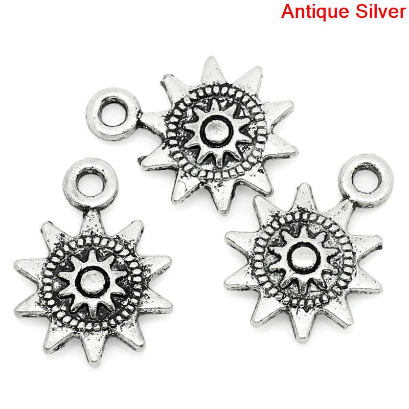 Immagine di Lega di Zinco Charm Ciondoli Sole Argento Antico Sole Disegno 17.0mm x 13.0mm, 50 Pz