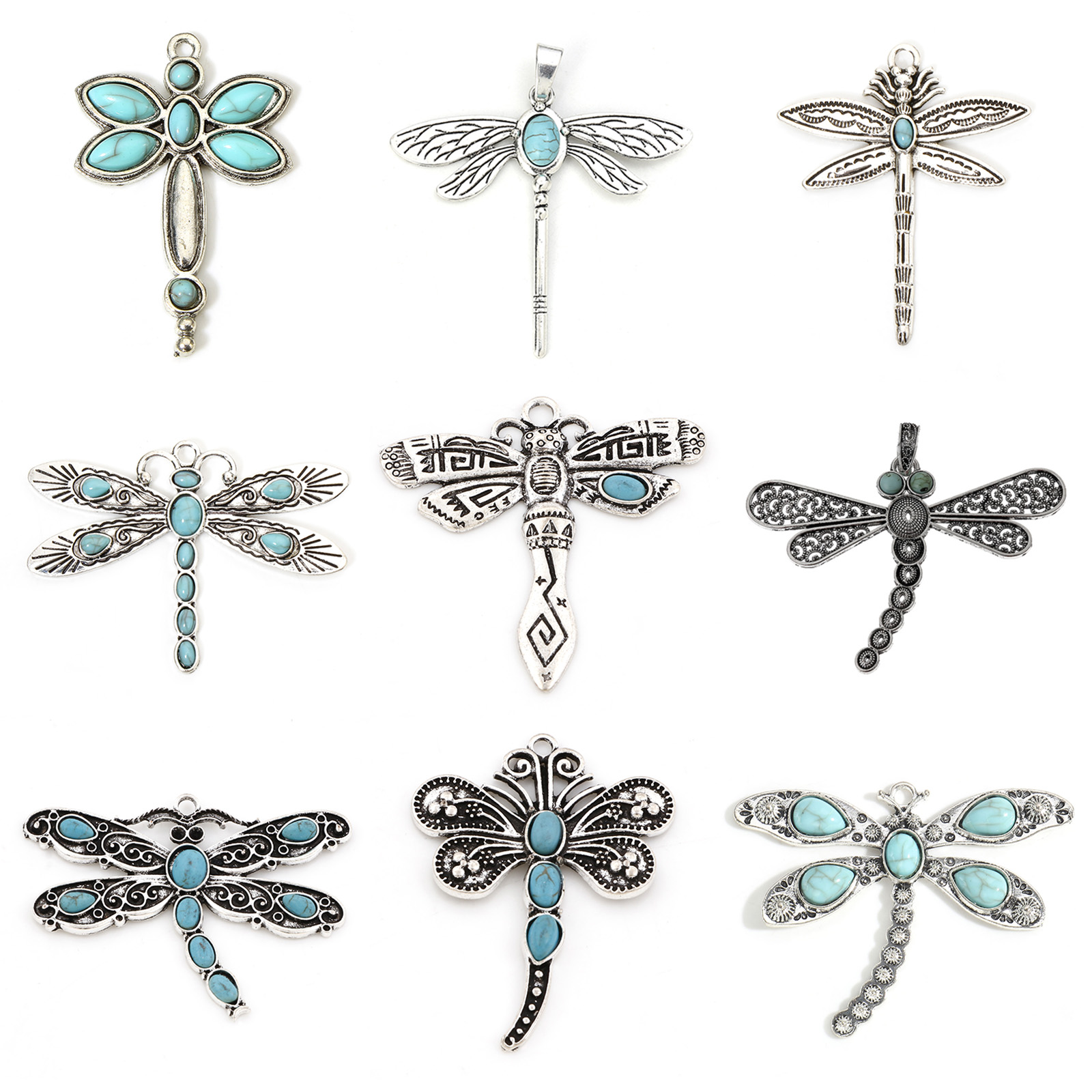 Picture of Zinc Based Alloy Boho Chic Pendants Dragonfly Animal Imitation Turquoise