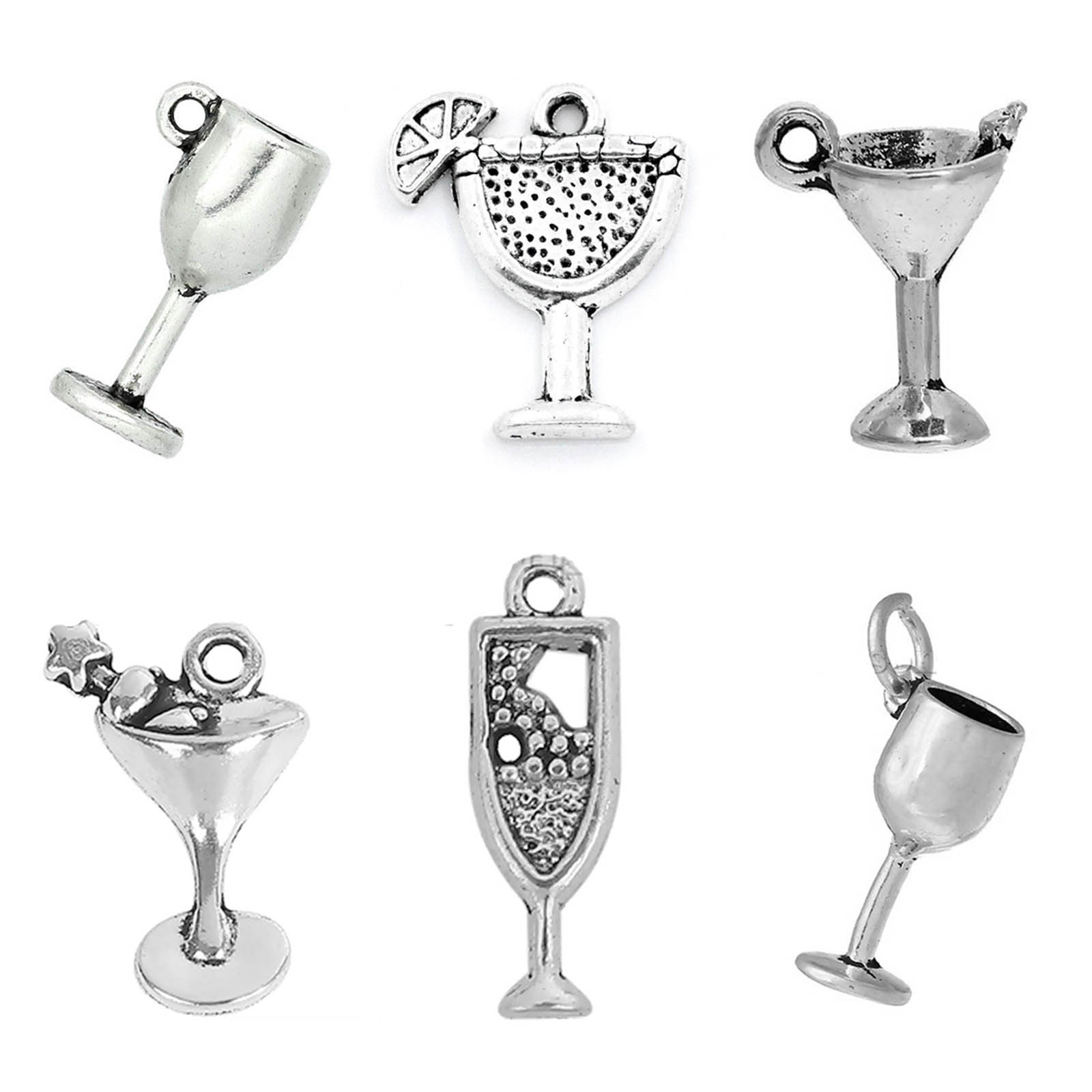 Imagen de Colgantes Aleación del Metal Del Zinc de Copa Plata Antigua Rhinestone 16.0mm x 8.0mm, 50 Unidades 