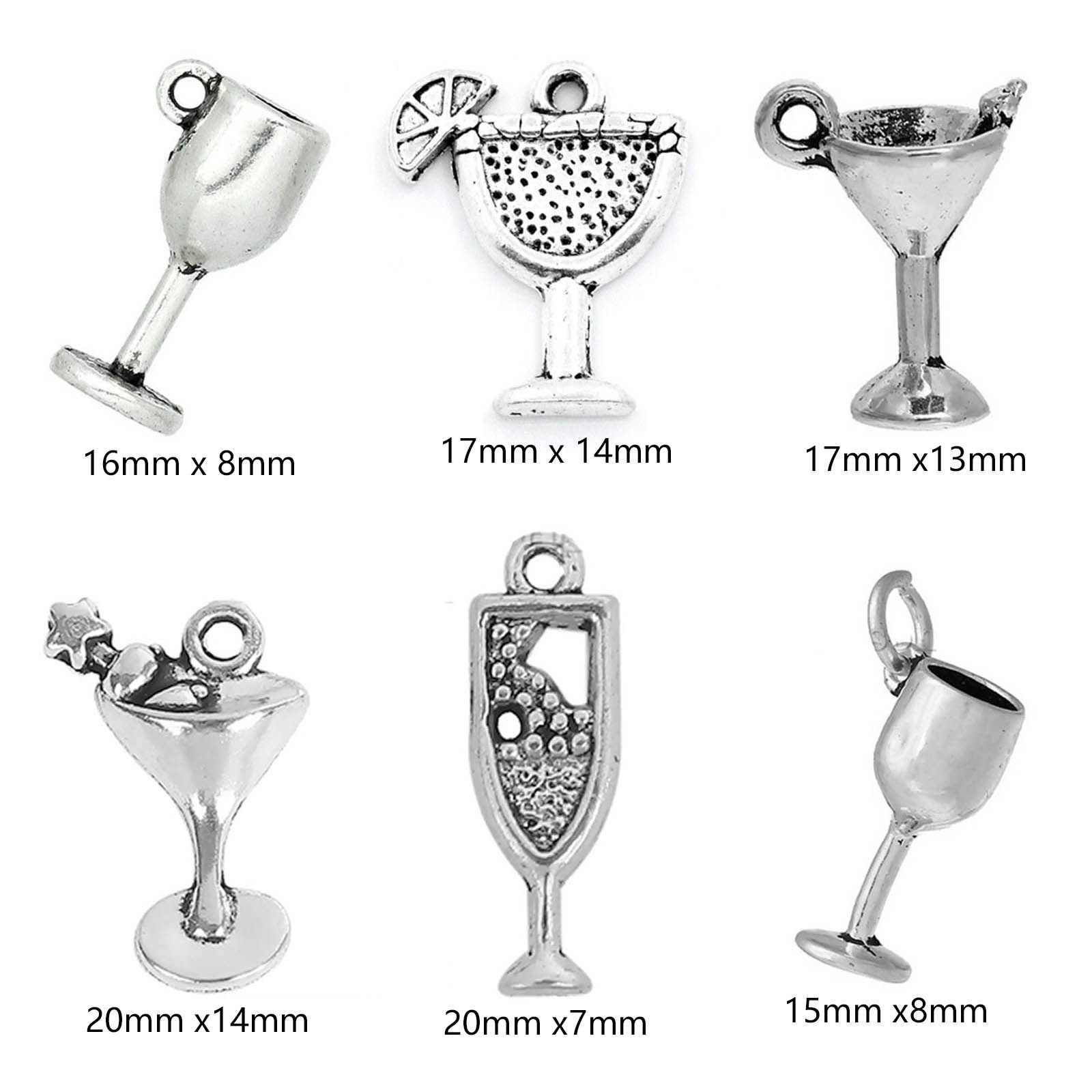Imagen de Colgantes Aleación del Metal Del Zinc de Copa Plata Antigua Rhinestone 16.0mm x 8.0mm, 50 Unidades 
