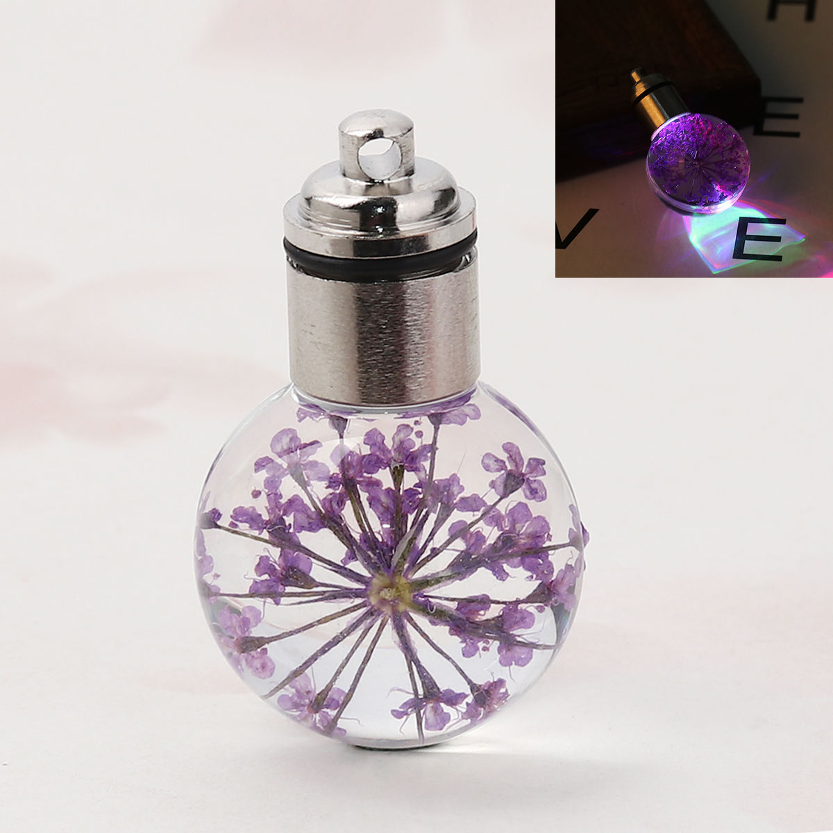 Picture of Glass & Dried Flower Pendants Ball LED Light Up