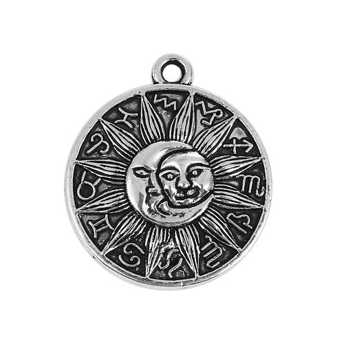 Bild von Boho Chic Charms auf Zinkbasis aus rundem Sonnen- und Mondgesicht