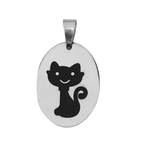 Изображение Stainless Steel Pendants Oval Cat Enamel