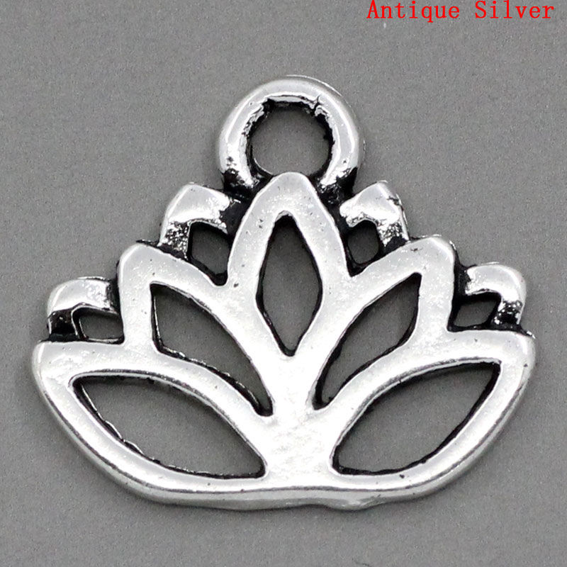 Imagen de Colgantes Aleación del Metal Del Zinc de Flor Plata Antigua Rhinestone 17.0mm x 14.0mm, 50 Unidades 