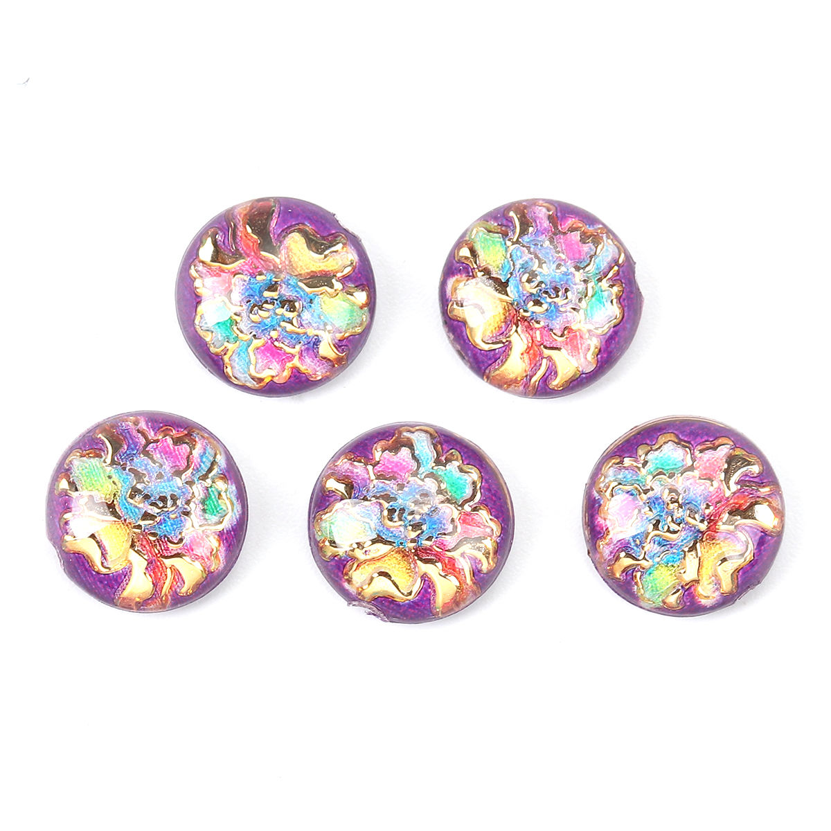 Picture of Acrylic Dome Seals Cabochon Round Multicolor Flower Pattern 10mm( 3/8") Dia, 200 PCs