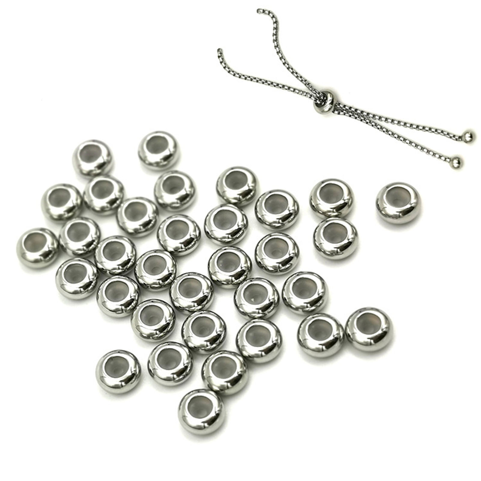 Image de Perles à Fermoir Coulissant en 304 Acier Inoydable Rond      