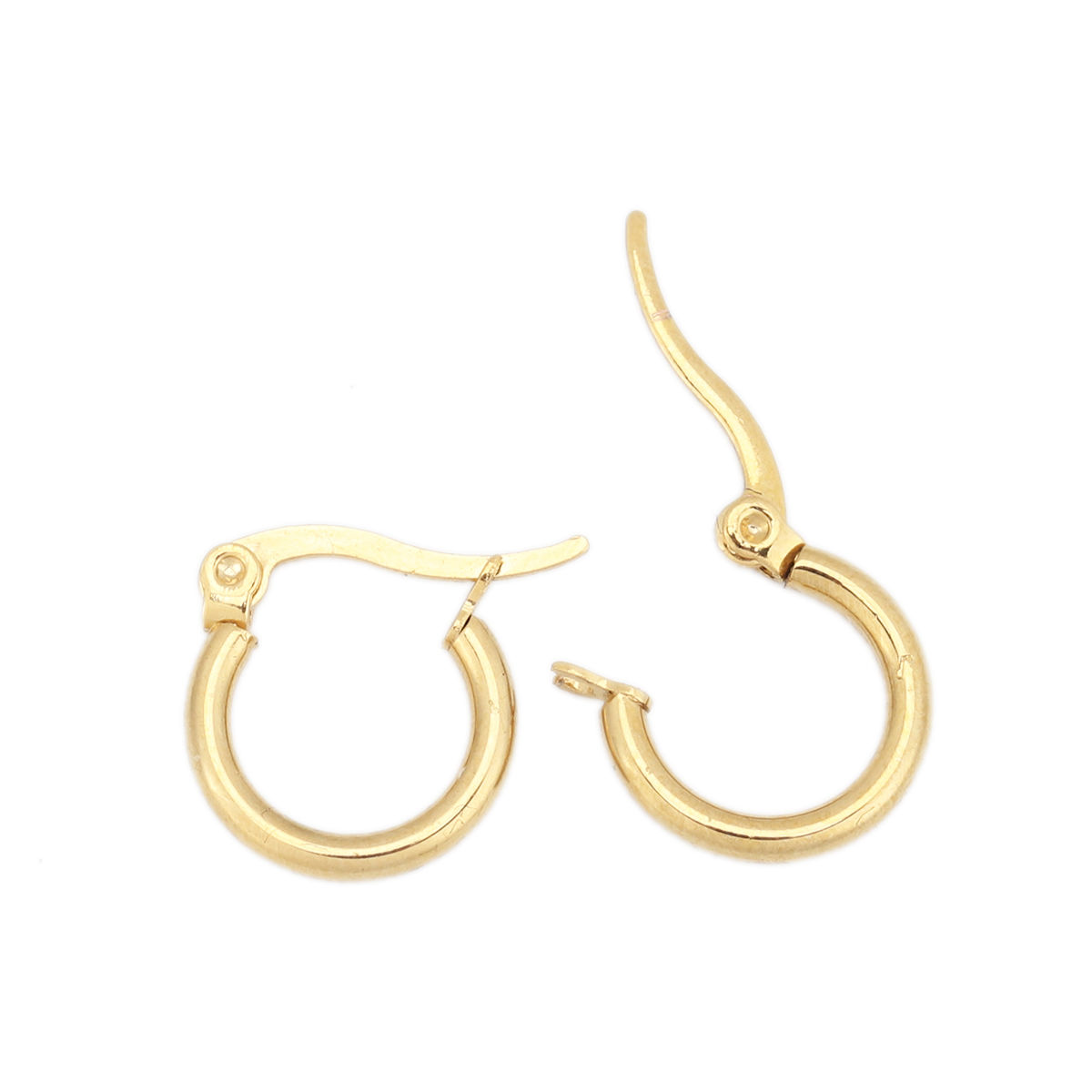 Imagen de 304 Acero Inoxidable Pendientes Círculos Chapado en Oro Ronda 15mm Dia., Post/ Wire Size: (17 gauge), 1 Par