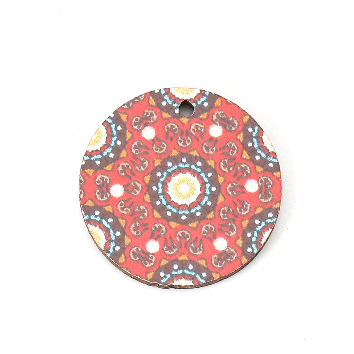 Immagine di Legno Charms Tondo Rosso Fiore Disegno 20mm , 20 Pz