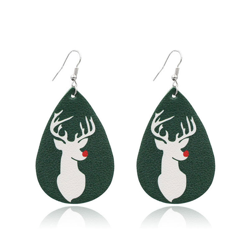 Immagine di Orecchino Bianco & Verde Goccia Renna 7.5cm x 4cm, 1 Paio