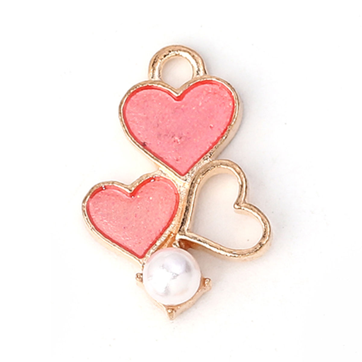 Picture of Zinc Based Alloy Charms Heart Gold Plated Pink Imitation Pearl Enamel 19mm( 6/8") x 13mm( 4/8"), 20 PCs