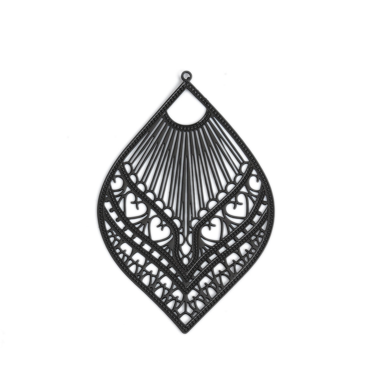 Imagen de Latón Filigrana Estampación Colgantes Negro Pluma 59mm x 39mm, 10 Unidades
