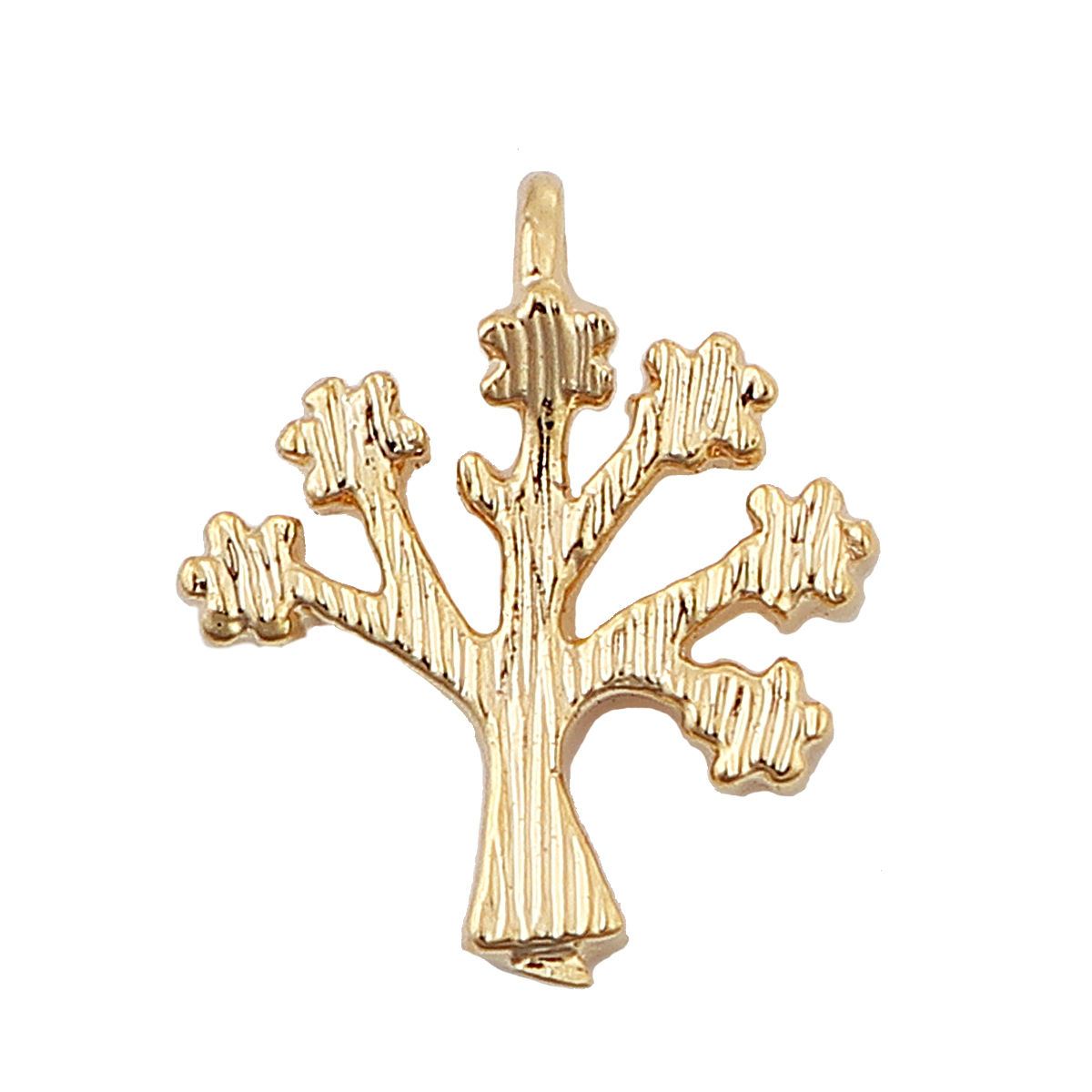 Immagine di Ottone Charms Albero 18K Vero Oro Placcato 11mmx 10mm, 5 Pz