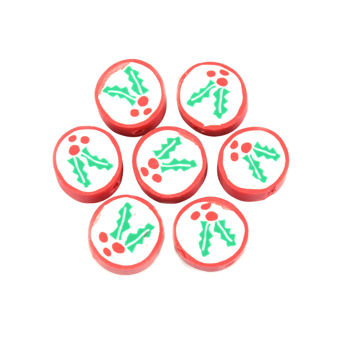 Immagine di Argilla Perline Tondo Multicolore Foglia Disegno Circa 12mm Dia, Foro: Circa 2.3mm, 40 Pz