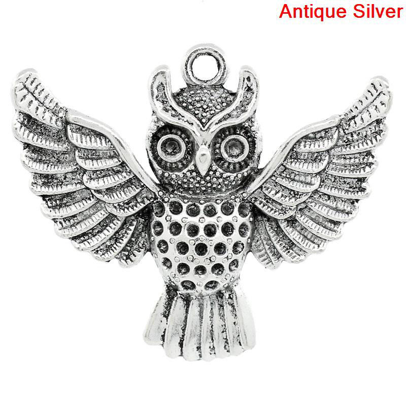 Picture of Zinc Based Alloy Halloween Pendants Owl Animal Antique Silver (Can Hold ss6 ss12 Rhinestone) 5.1cm(2") x 4.4cm(1 6/8"), 10 PCs