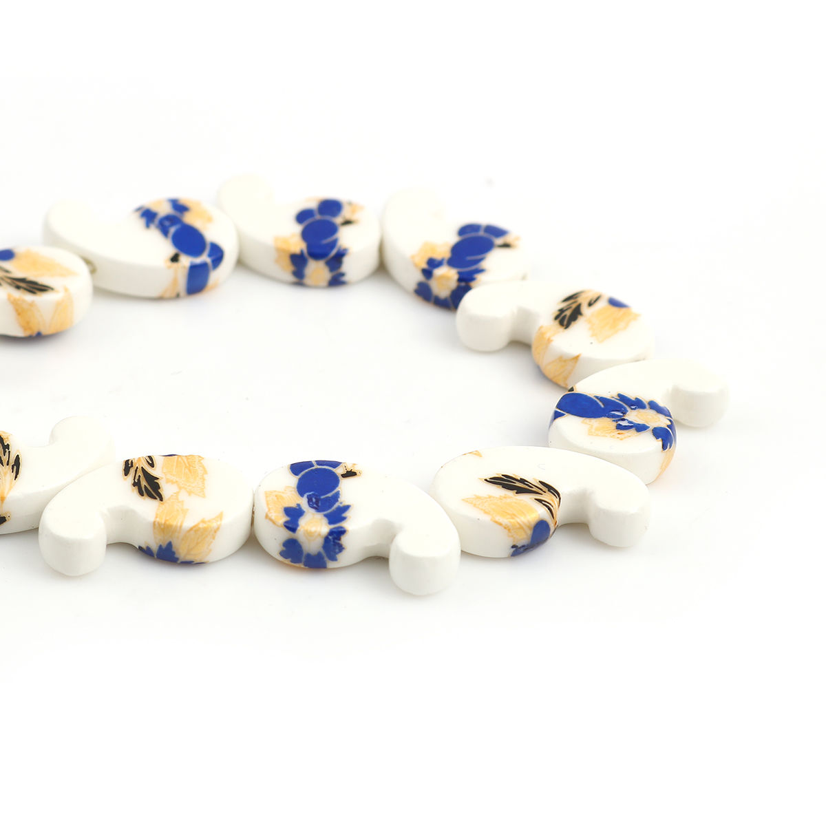Picture of Ceramic Beads Comma Royal Blue Flower About 21mm x 13mm, Hole: Approx 1.8mm, 35cm long, 1 Strand (Approx 20 PCs/Strand)